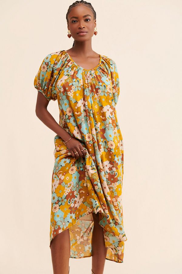 Slide View: 4: SUNDRY Retro Floral Midi Dress