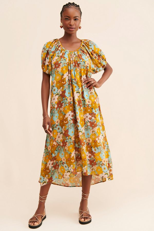 Slide View: 1: SUNDRY Retro Floral Midi Dress