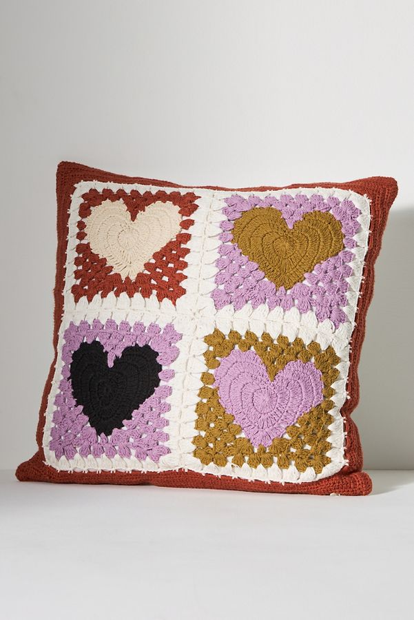 Slide View: 1: Cotton Crochet Heart Pillow