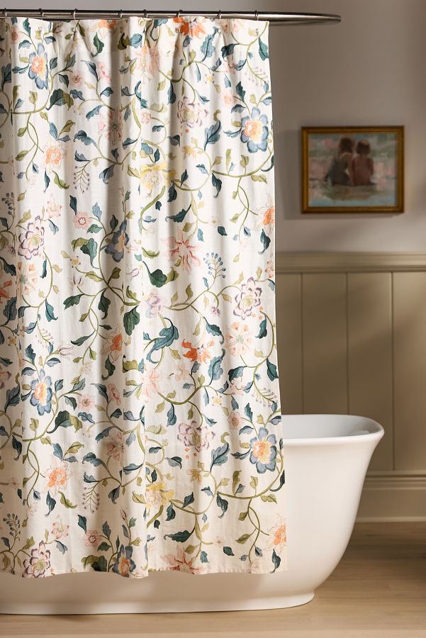 Slide View: 1: Hattie Printed Cotton-Slub Shower Curtain