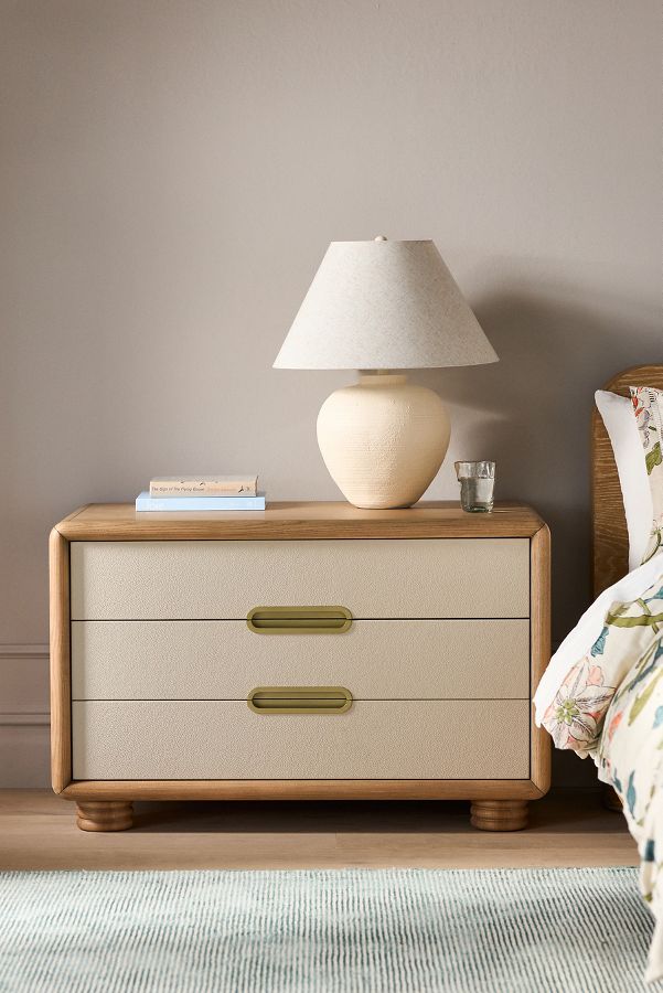 Slide View: 1: Monza Faux-Leather Three-Drawer Nightstand