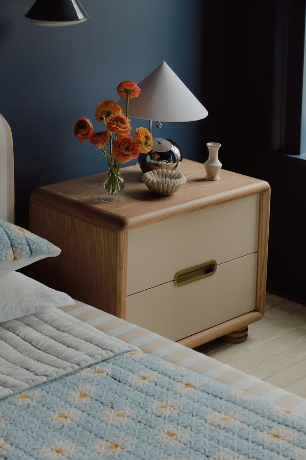 Slide View: 6: Monza Faux-Leather Two-Drawer Nightstand