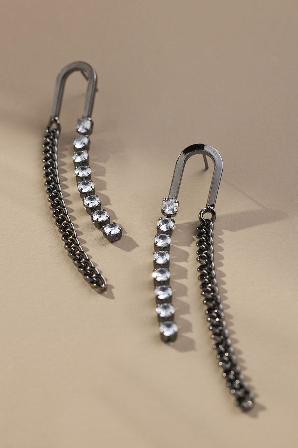 Slide View: 3: U-Shaped Crystal Drop Earrings