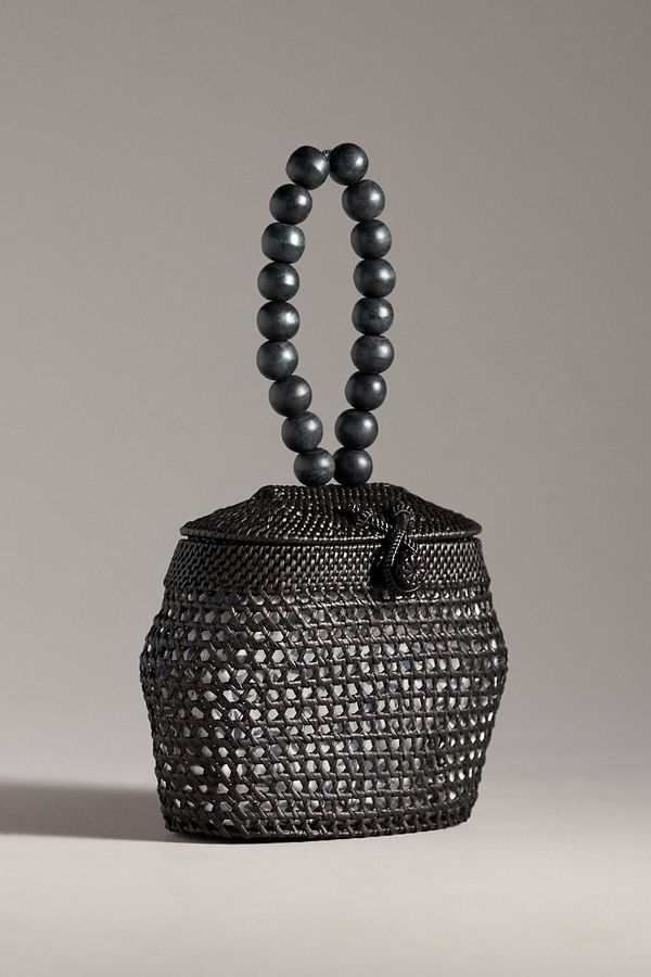 Slide View: 2: Rattan Beaded Bucket Bag