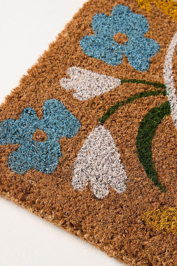 Slide View: 2: Floral Rabbit Printed Coir Doormat