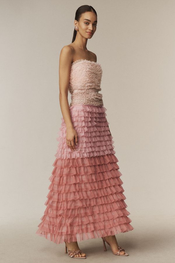 Slide View: 4: BHLDN Juliet Strapless Tulle Ruffle Midi Dress