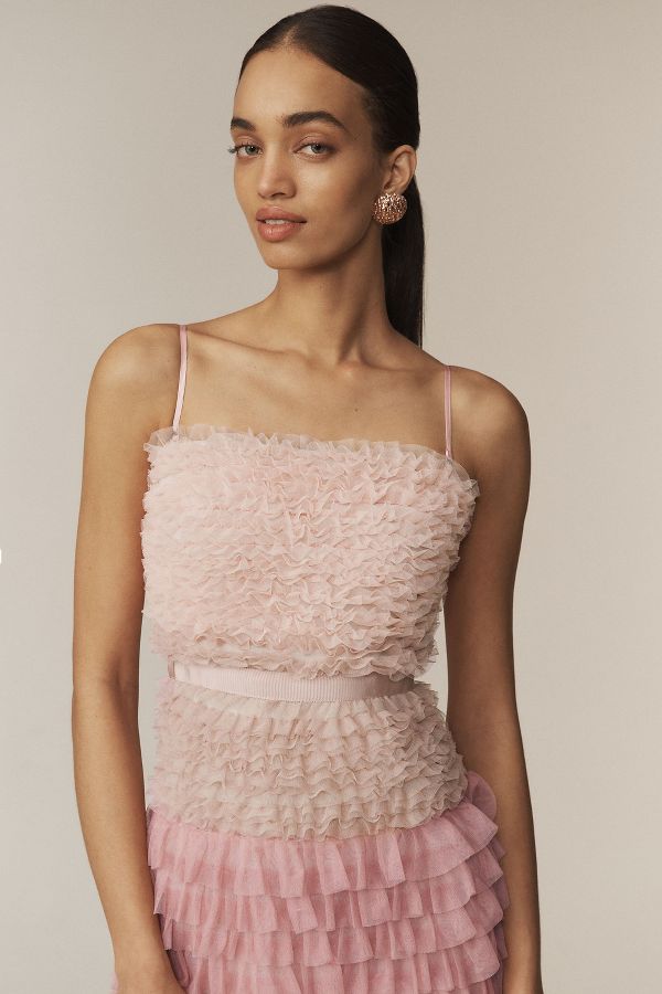 Slide View: 6: BHLDN Juliet Strapless Tulle Ruffle Midi Dress