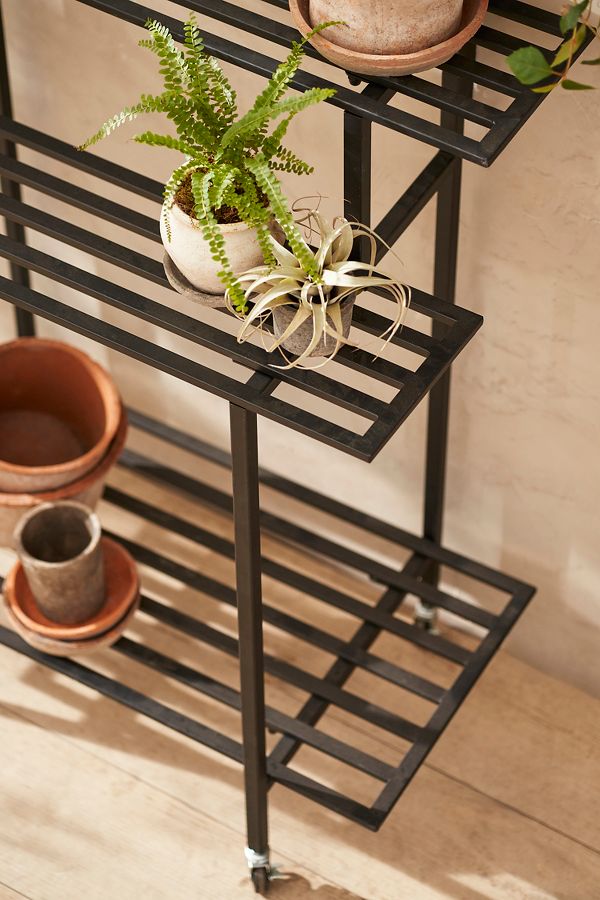 Slide View: 3: Rolling Iron Shelf Plant Stand