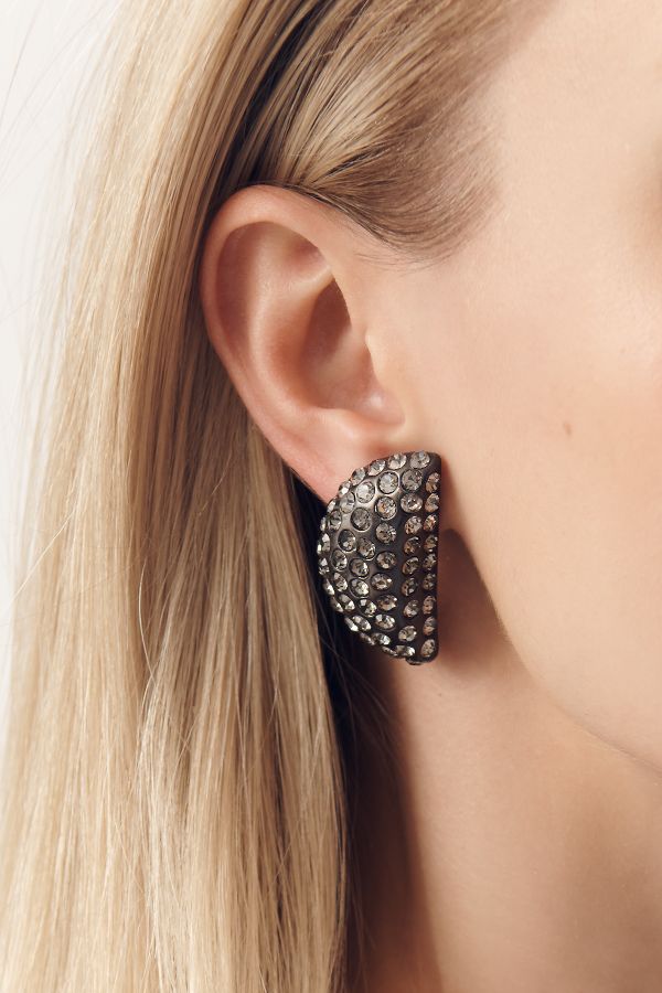 Slide View: 1: Crystal Half Moon Post Earrings