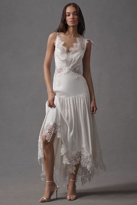 BHLDN Mixed Lace Drop-Waist Midi Dress