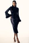 Thumbnail View 2: Hutch Long-Sleeve Mock-Neck Faux-Feather Sequin Column Midi Dress