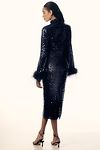 Thumbnail View 3: Hutch Long-Sleeve Mock-Neck Faux-Feather Sequin Column Midi Dress