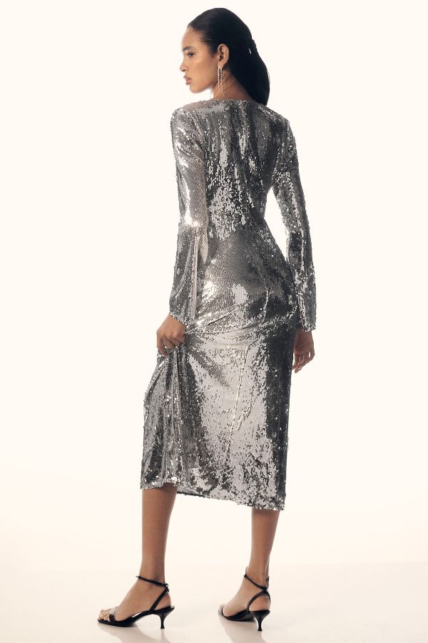 Slide View: 3: Hutch Long-Sleeve Scoop-Neck Sequin Midi Dress