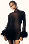 Thumbnail View 7: Hutch Long-Sleeve Turtleneck Faux-Feather Trim Sheer Mini Dress