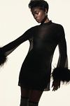 Thumbnail View 1: Hutch Long-Sleeve Turtleneck Faux-Feather Trim Sheer Mini Dress