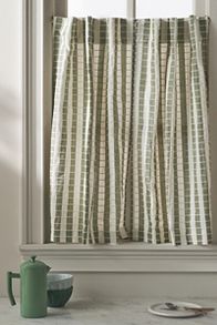 Slide View: 1: Cotton Woven Stripe Café Curtain, Set of 2