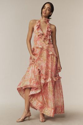 BHLDN Landon Organza 3D Ruffle Maxi Dress