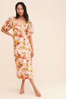 Moon River Square Neck Puff-Sleeve Dress