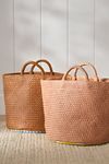 Thumbnail View 2: Eliza Woven Leather & Fabric-Lined Basket