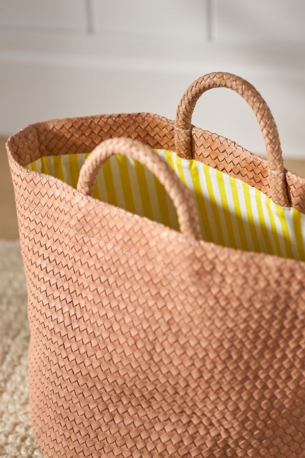 Slide View: 3: Eliza Woven Leather & Fabric-Lined Basket