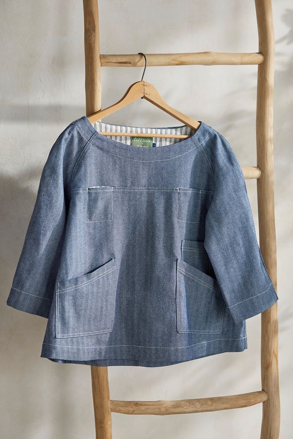 Slide View: 1: Terrain x Of Dress Gardening Smock, Denim Herringbone