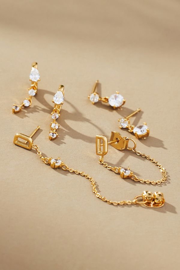 Slide View: 1: Monogram and Crystal Earrings, Set of 3