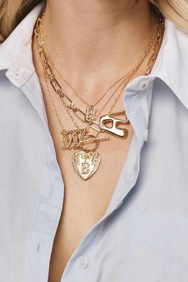 Slide View: 1: Bubble Letter Monogram Paperclip Chain Necklace