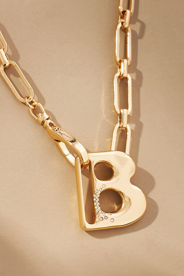 Slide View: 1: Bubble Letter Monogram Paperclip Chain Necklace