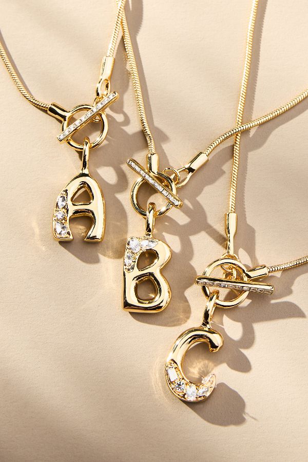 Slide View: 2: Toggle Bubble Letter Monogram Necklace