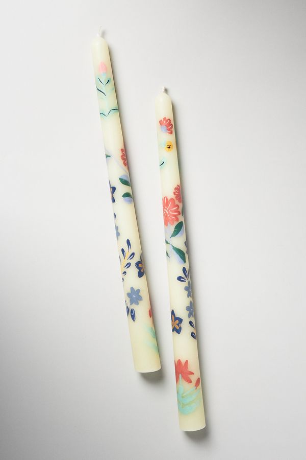 Slide View: 3: Franny Handpainted Taper Candles, Set of 2