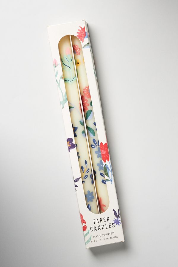 Slide View: 4: Franny Handpainted Taper Candles, Set of 2