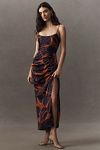 Thumbnail View 1: Hutch Luxe Sleeveless Ruched Side-Slit Satin Maxi Dress