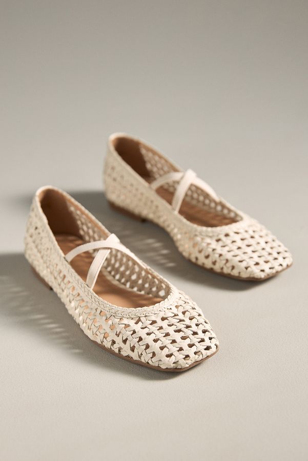 Slide View: 1: By Anthropologie Woven Leather Ballet Flats