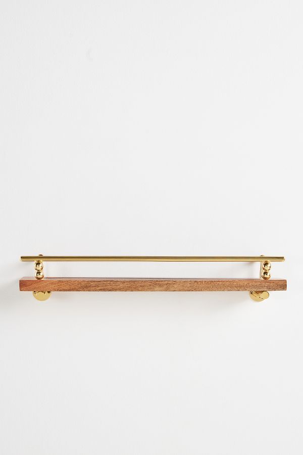 Slide View: 2: Aldina Acacia Wood & Brass Shelf