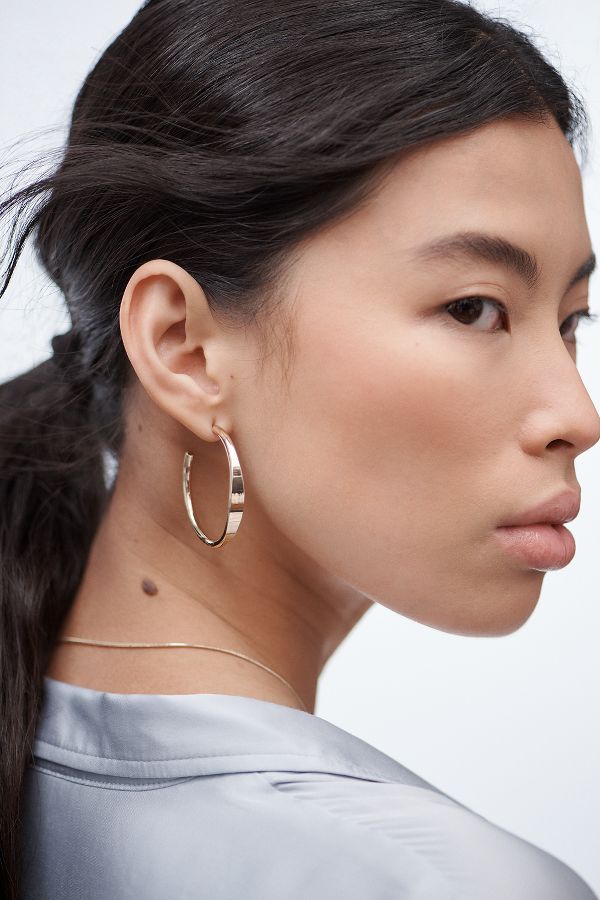 Slide View: 1: Thin Rocker Hoop Earrings