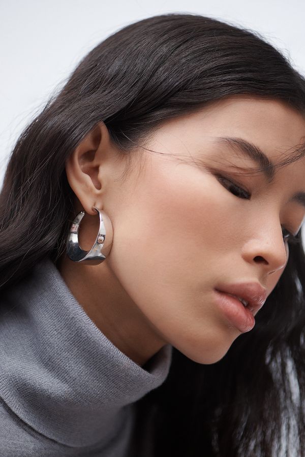 Slide View: 1: Thick Rocker Hoop Earrings