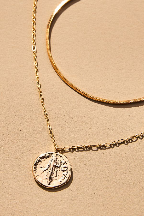 Slide View: 4: Coin Charm Layered Necklace