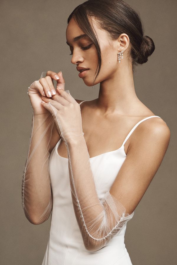 Slide View: 1: BHLDN Fingerless Ruched Tulle Gloves