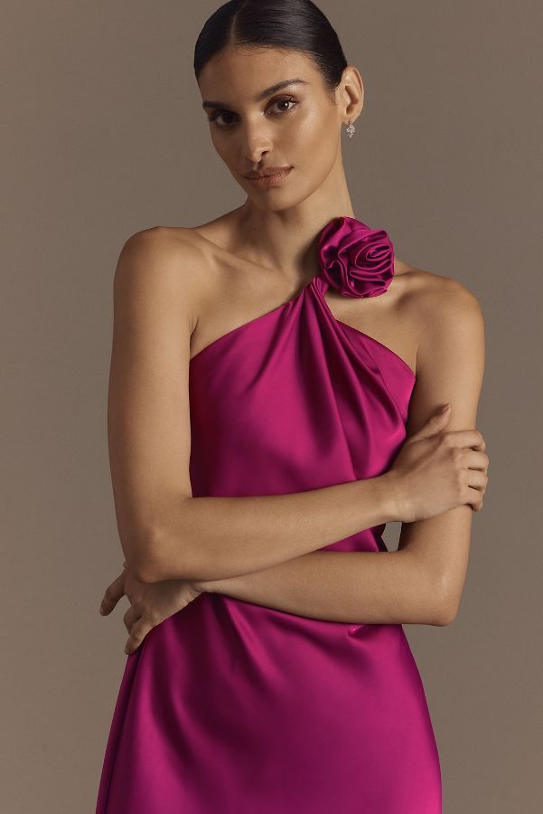 Slide View: 3: Liv Foster Clara One-Shoulder Rosette Satin A-Line Maxi Dress