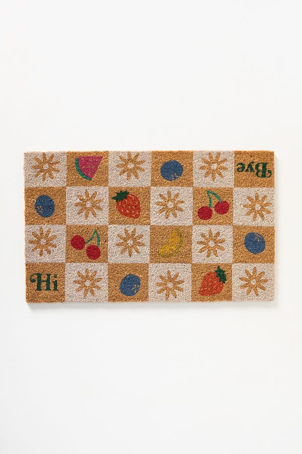 Slide View: 1: Checkered Fruit Coir Printed Doormat