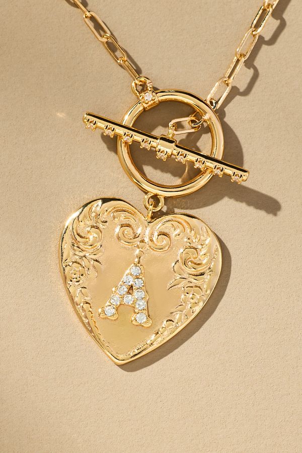 Slide View: 3: Monogram Heart Toggle Necklace