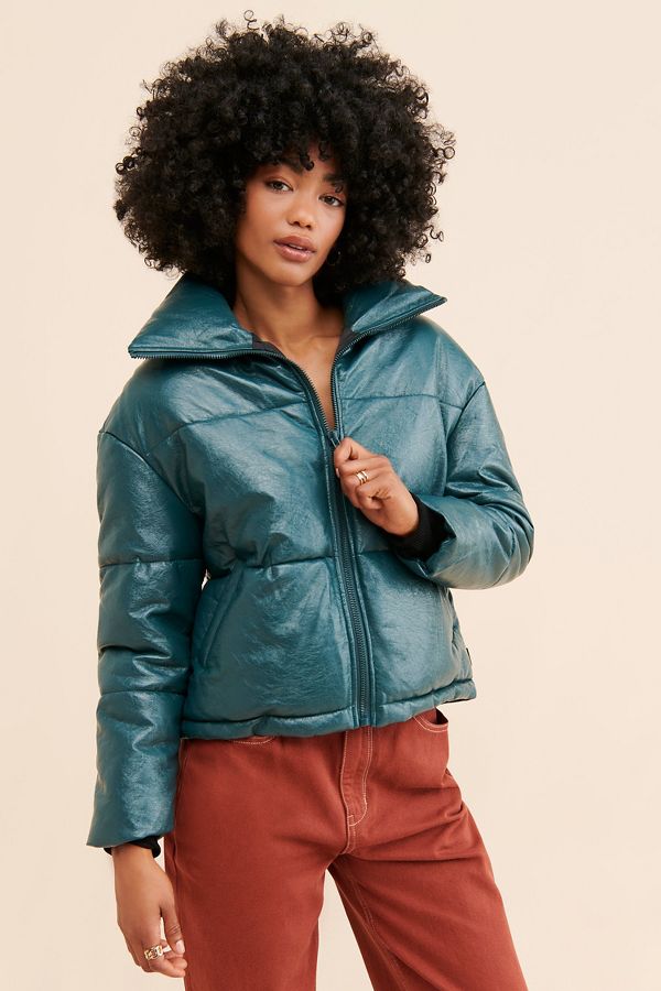 Slide View: 1: Nuuly x Apparis Billie Crinkle Vegan Leather Puffer