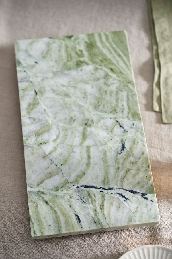 Slide View: 3: Green Marble Footed Serving Board