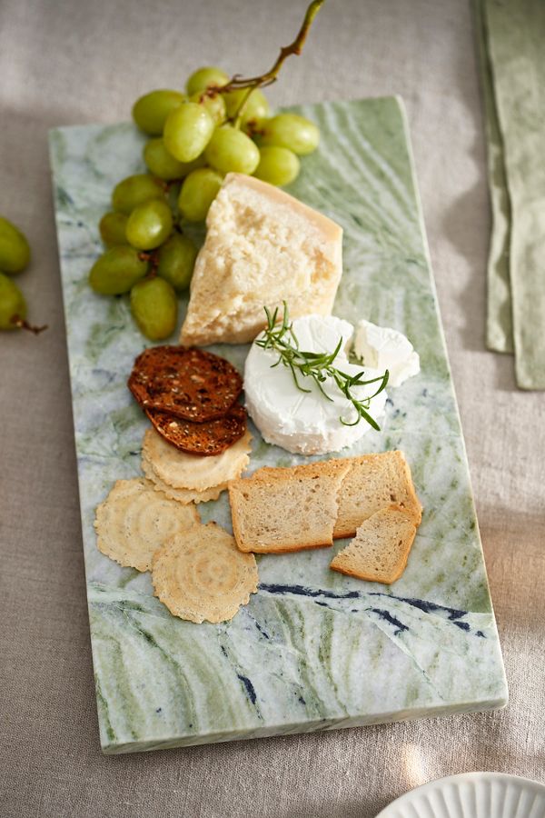 Slide View: 1: Green Marble Footed Serving Board