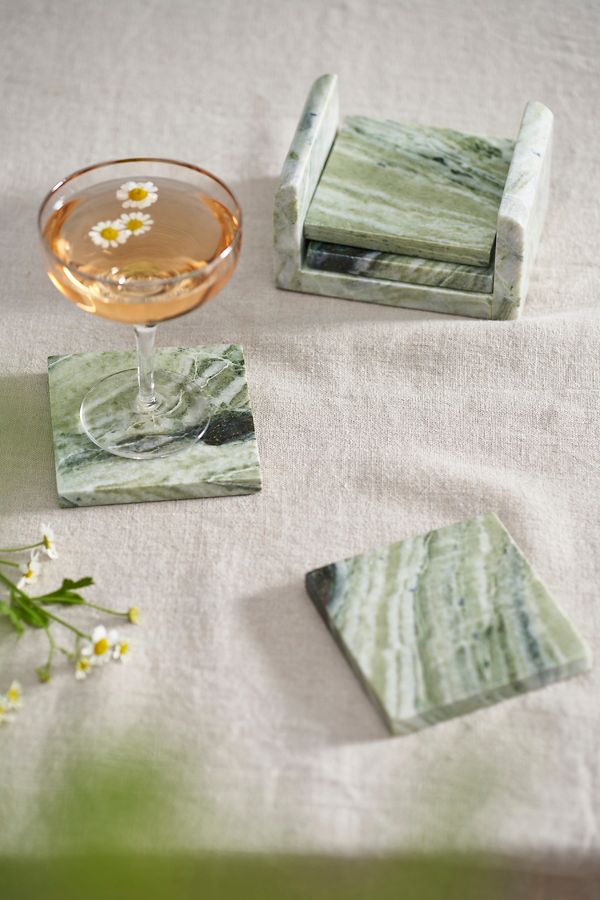 Slide View: 1: Green Marble Coasters, Set of 4