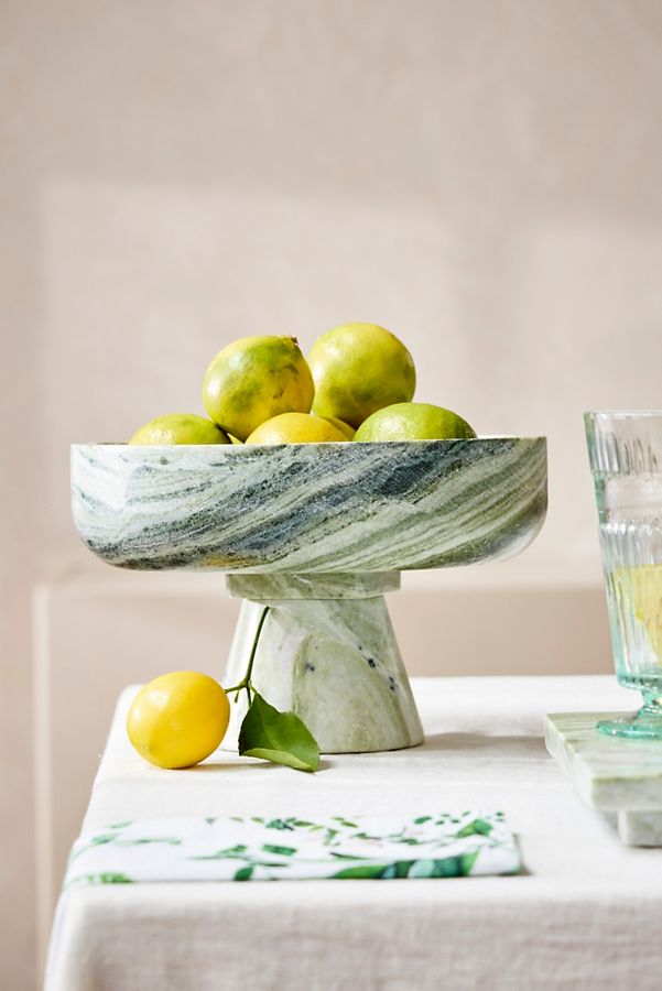 Slide View: 1: Green Marble Footed Serving Bowl