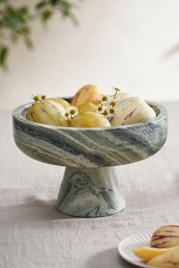 Slide View: 4: Green Marble Footed Serving Bowl