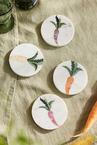 Slide View: 1: Carrot Inlay Marble Coasters, Set of 4