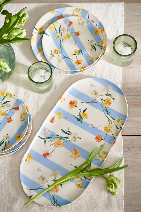 Slide View: 2: By Hope Daffodil Stripe Melamine Serving Platter