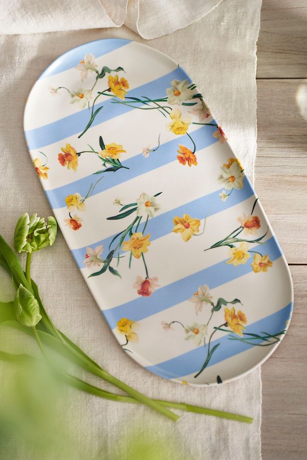 Slide View: 1: By Hope Daffodil Stripe Melamine Serving Platter